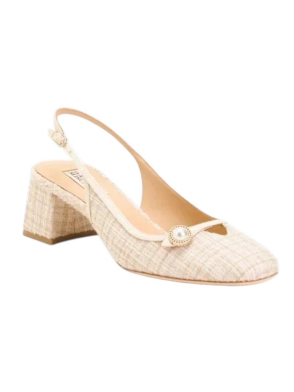 Badgley Mischka Veera Tweeded Slingback Pumps With Faux Pearl Detail